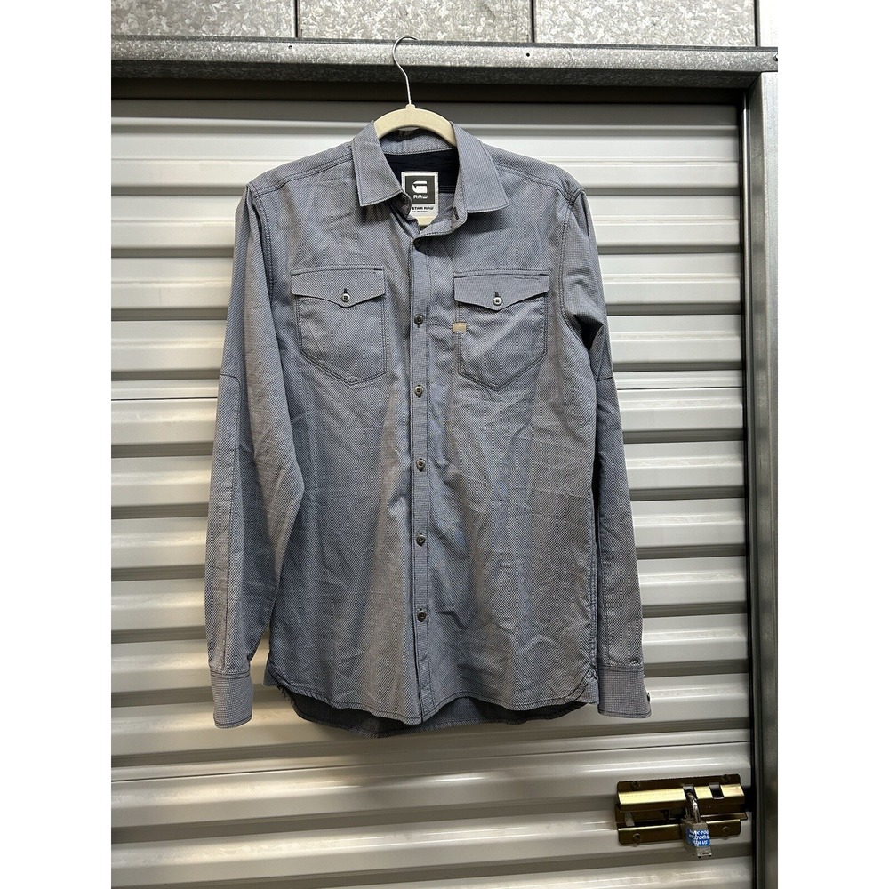 G Star Raw Men's Medium Shirt Blue Cotton Long Sleeve Button Up